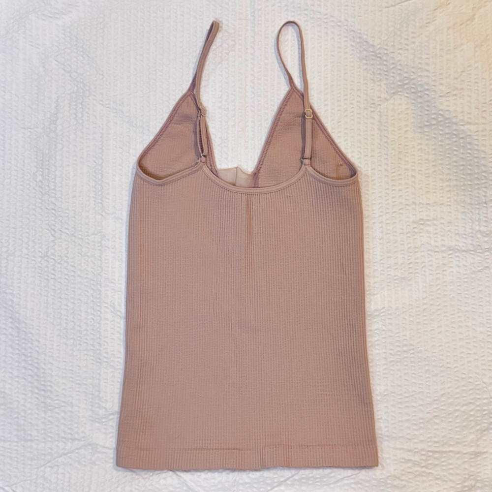 Free People Intimately Ribbed Deep V Tank Camisole Nude Blush Size S/M - Picture 2 of 3